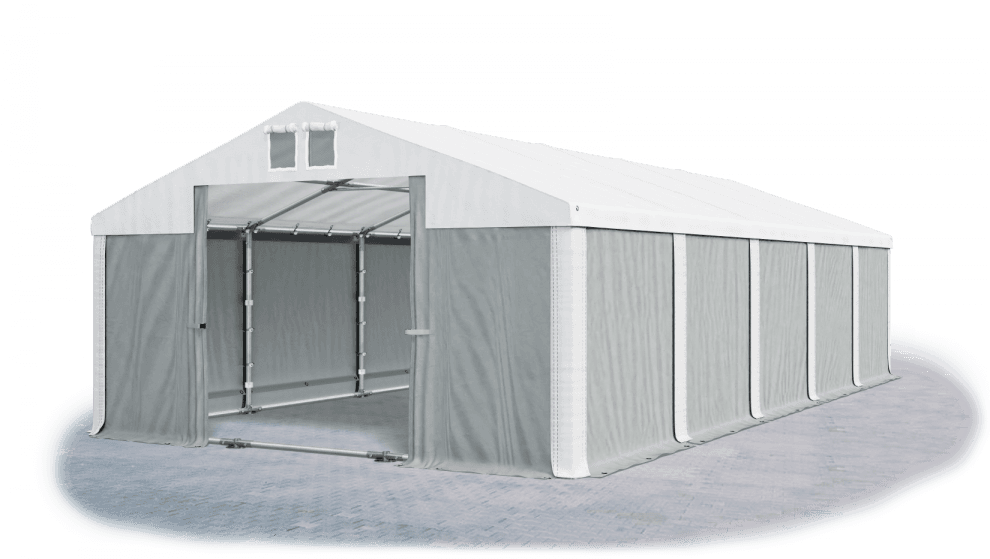 Skladový stan 5x10x2,5m strecha PVC 560g/m2 boky PVC 500g/m2 konštrukcie ZIMA PLUS Bílá Šedá Bílá