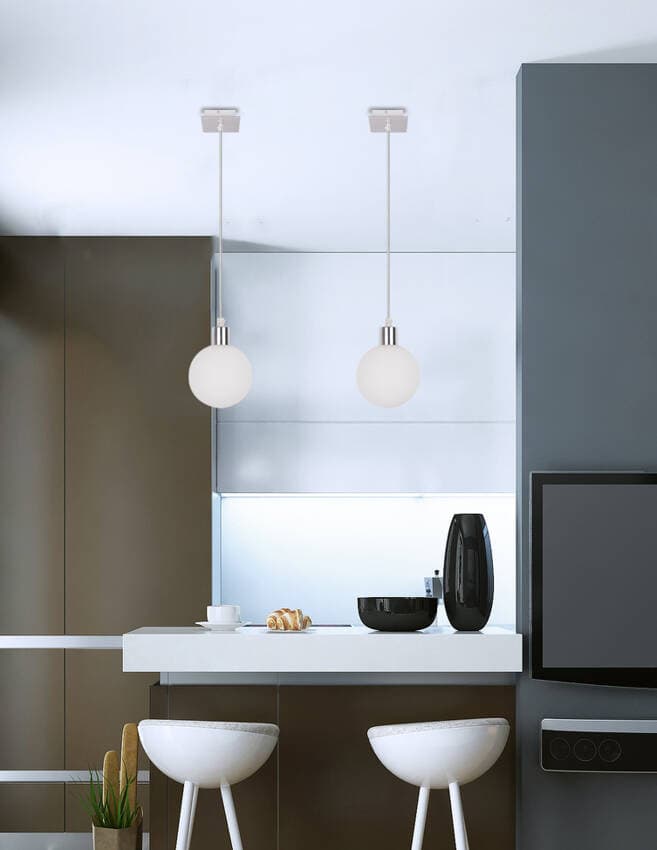 Závesná lampa s bielym tienidlom na guľu 12 cm Oden