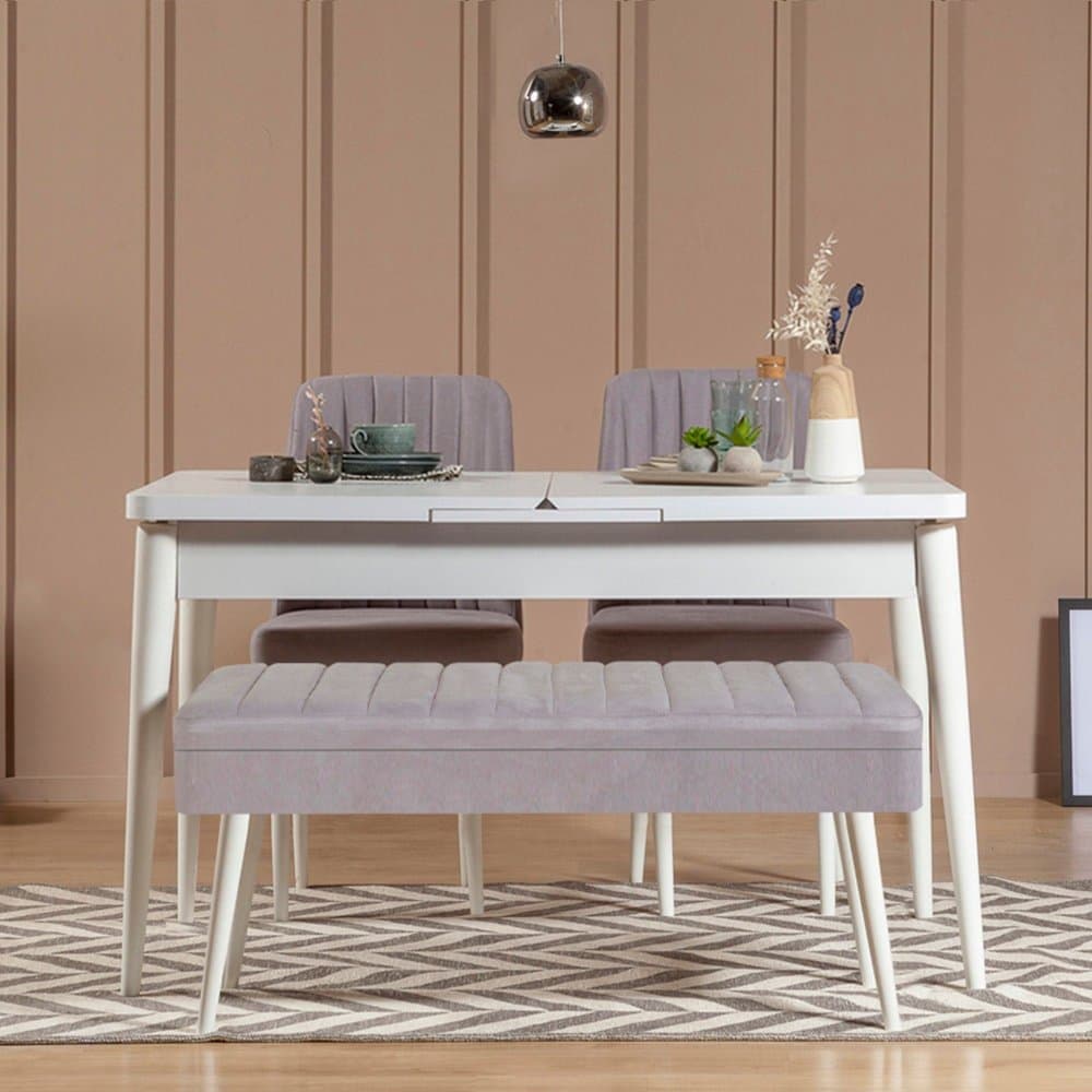 Jedálenský set s rozkladacím stolom a stoličkami (4 kusy) Vina 0701 - 3 - White, Grey