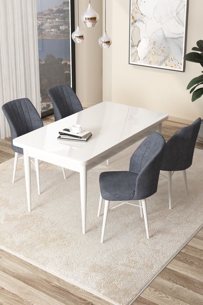 Dining Table & Chairs Set (5 Pieces) Arp - White, Fume 1