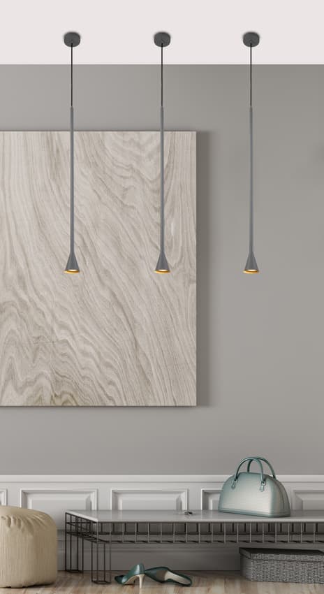 Závesná lampa Tucson Ledea sivá, dlhá 1