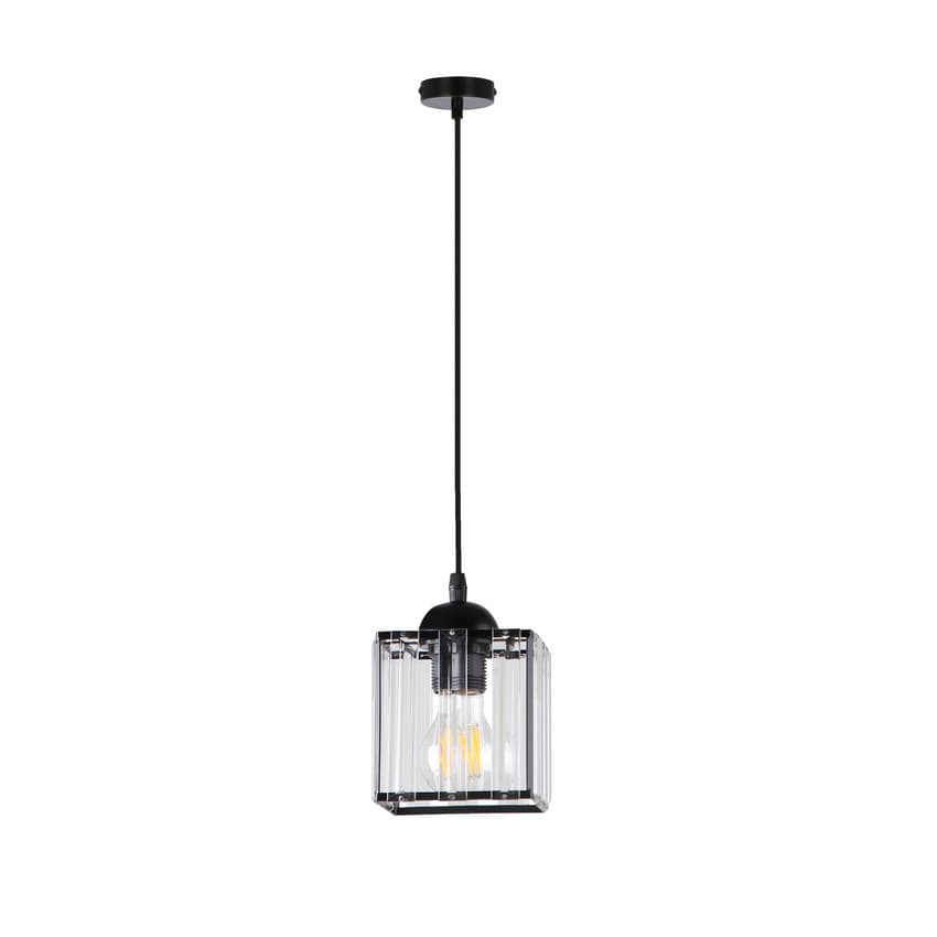 Závesná lampa Glassia čierna 1X40 E27 čierne tienidlo + číre kryštály