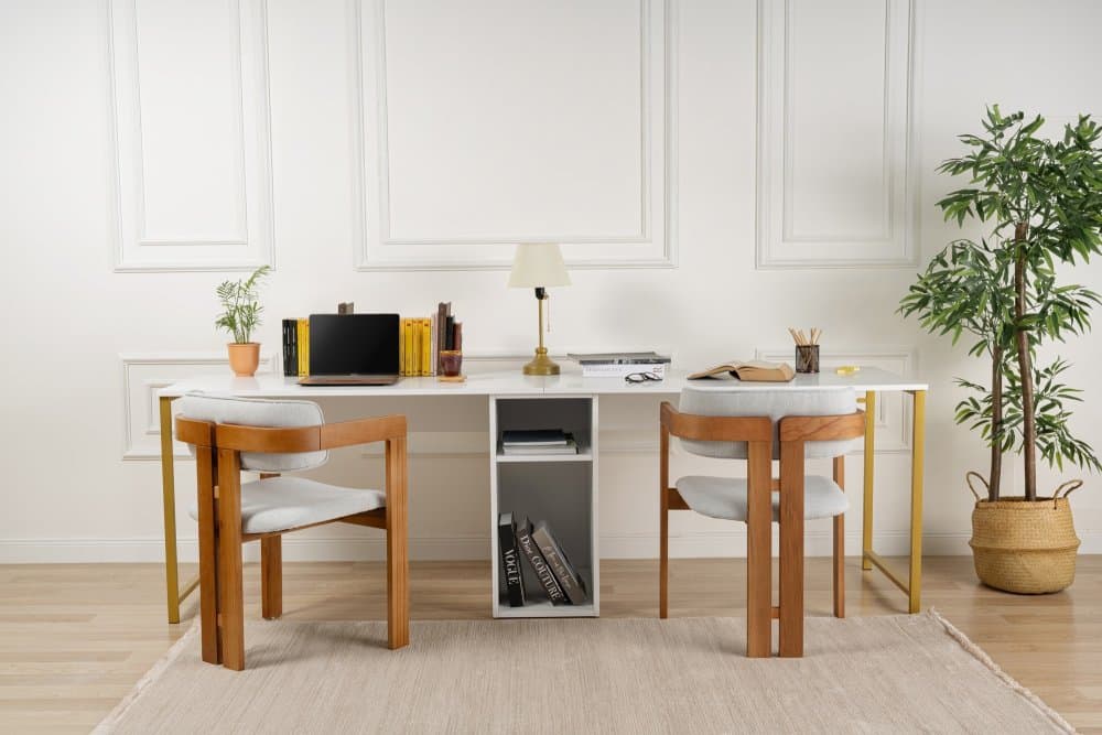 Písací stôl Twin Study Desk - White, Gold