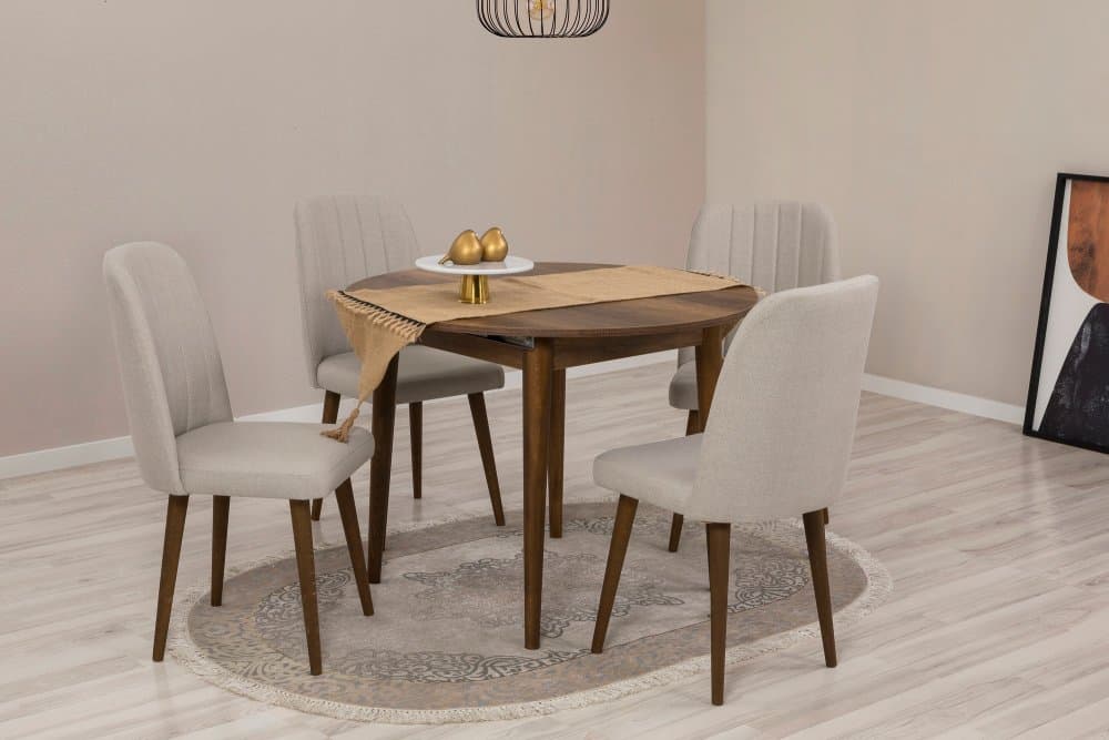 Jedálenský set s rozkladacím stolom a stoličkami (5 kusov) Vina 1005 - Walnut, Cream 1