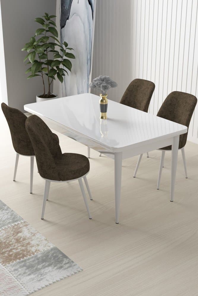 Dining Table & Chairs Set (5 Pieces) Nil - White, Brown 1