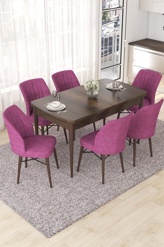Extendable Dining Table & Chairs Set (7 Pieces) Nef - Baroque, Purple 1