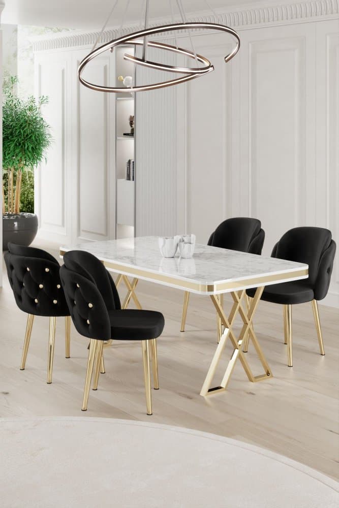 Dining Table & Chairs Set (5 Pieces) Rigel - White, Gold, Black 1