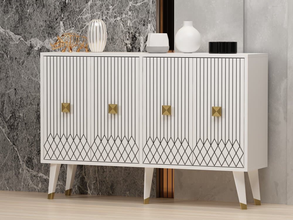 Konzolový stolík Carbın - White, Gold