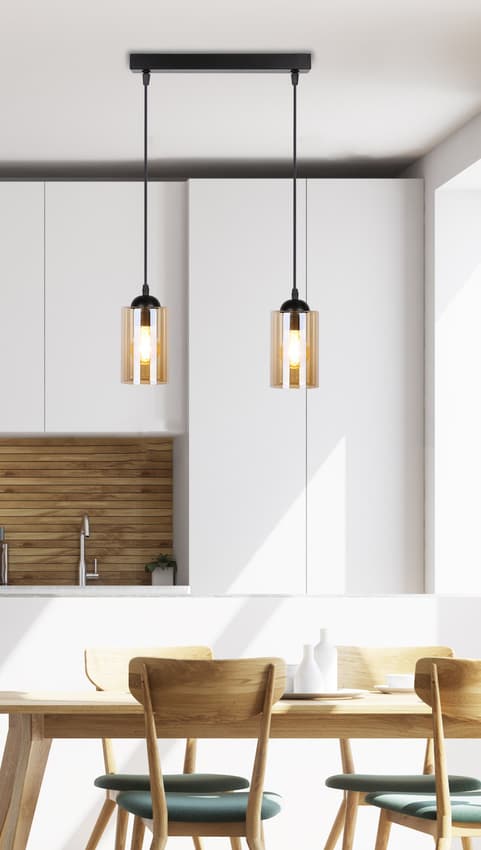 Závesná lampa pásik čierna/hnedá 2xE27 Bistro 1