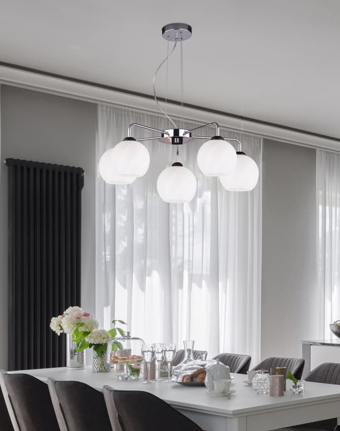Závesná lampa Larix chróm 5x40W e27 biele tienidlo 1