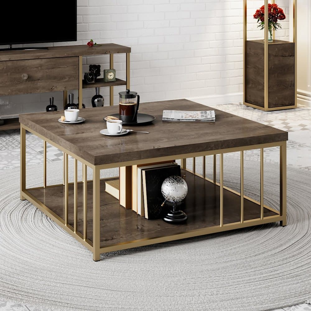Konferenčný stolík Zenn - Walnut, Gold