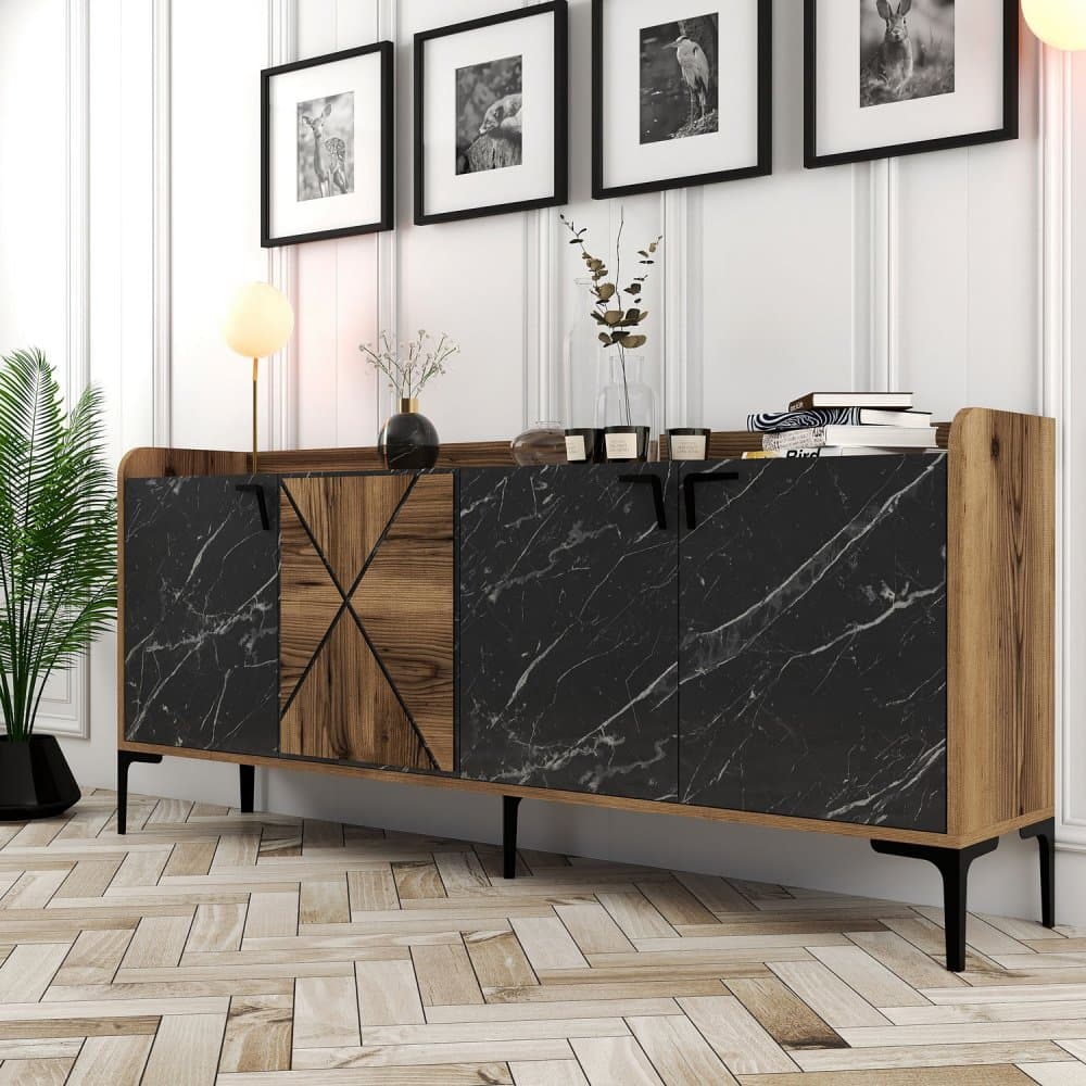 Konzolový stolík Venedik - Walnut, Black Marble 1