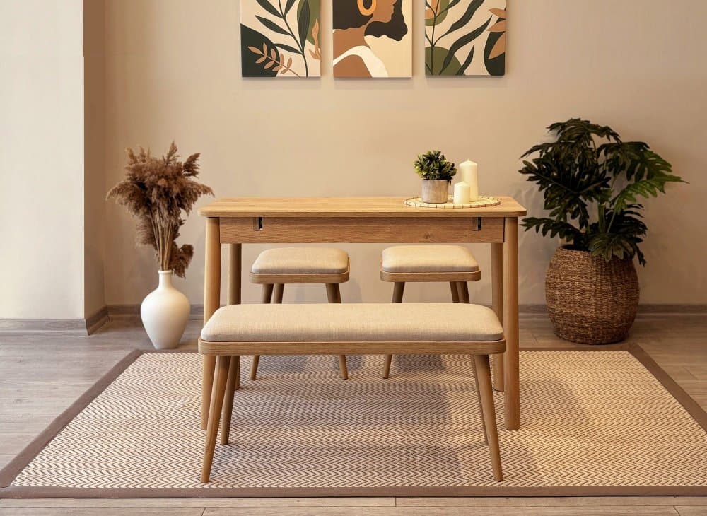Jedálenský set s rozkladacím stolom a stoličkami (4 kusy) Vina Mini 04 1005 - Oak, Cream 1