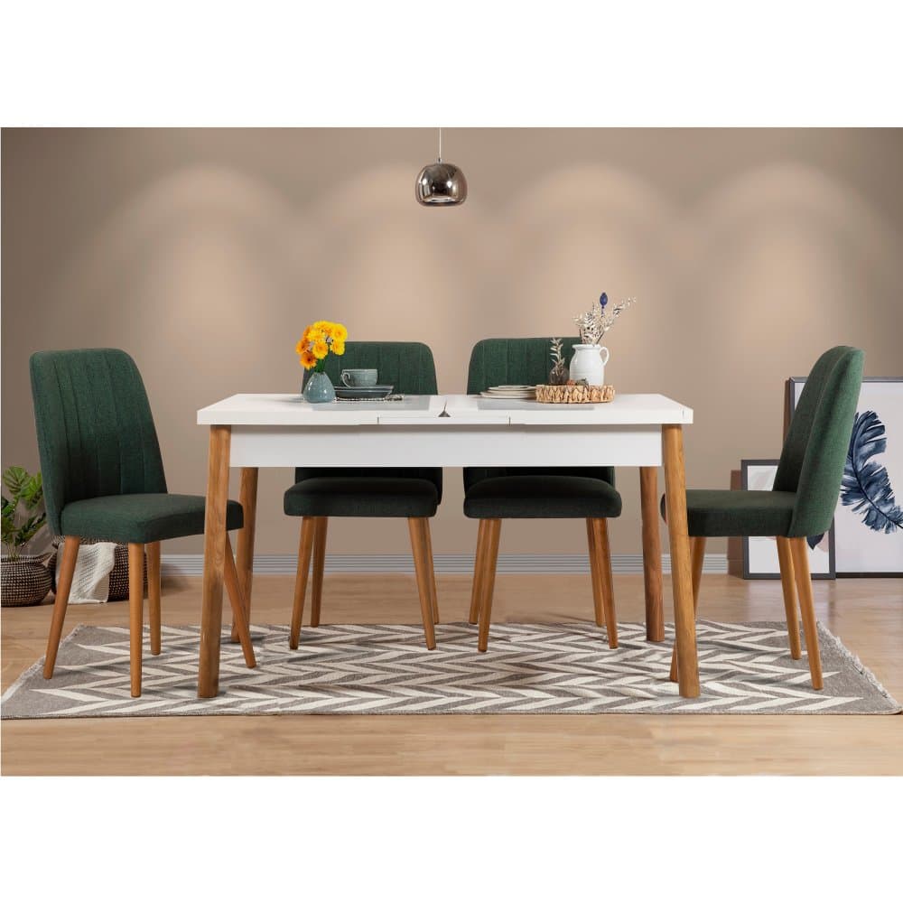 Jedálenský set s rozkladacím stolom a stoličkami (5 kusov) Santiago White Green