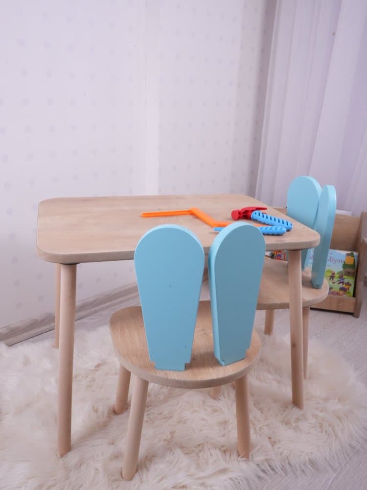 Kid's Table Set Bunny One Chair Set - Baby Blue, Brown 1