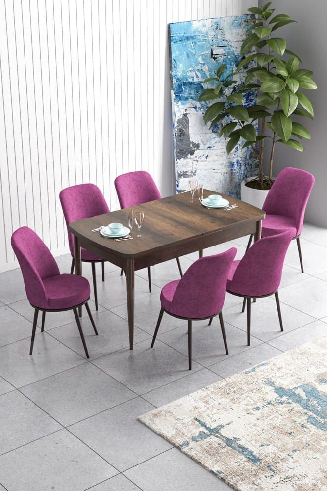 Extendable Dining Table & Chairs Set (7 Pieces) Han - Baroque, Purple 1