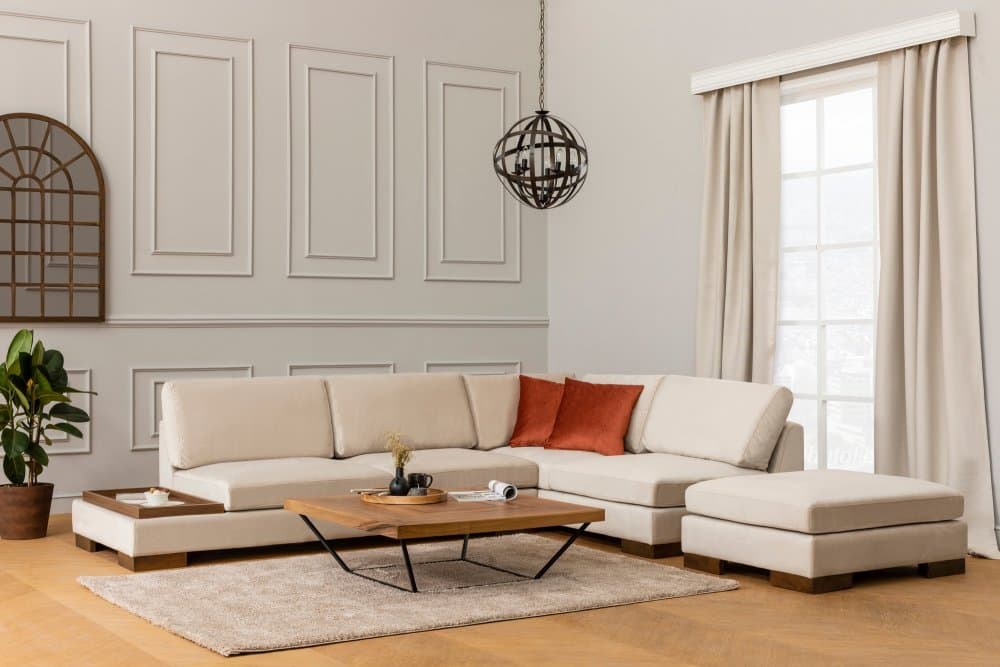 Rohová sedacia súprava / Rohová pohovka Tulip Corner Right With Pouf - Beige