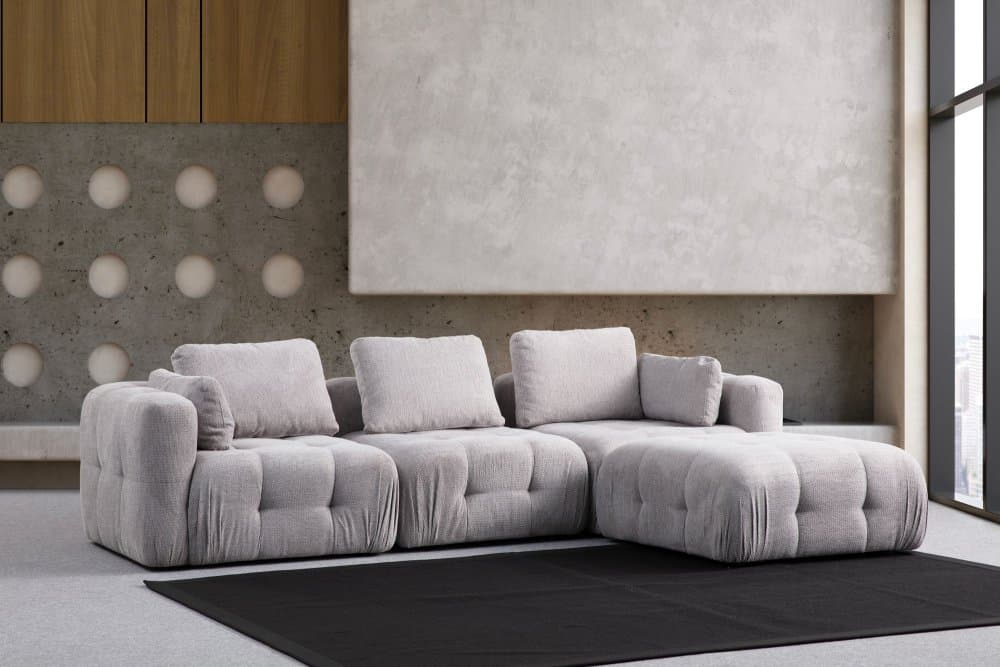 Rohová sedacia súprava / Rohová pohovka Amaris 3 Seater With Pouffe - Light Grey 1