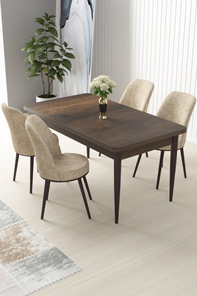 Dining Table & Chairs Set (5 Pieces) Nil - Baroque, Cream