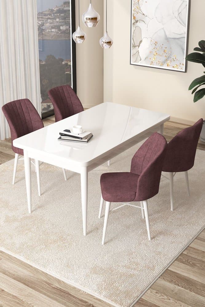 Dining Table & Chairs Set (5 Pieces) Arp - White, Dusty Rose 1