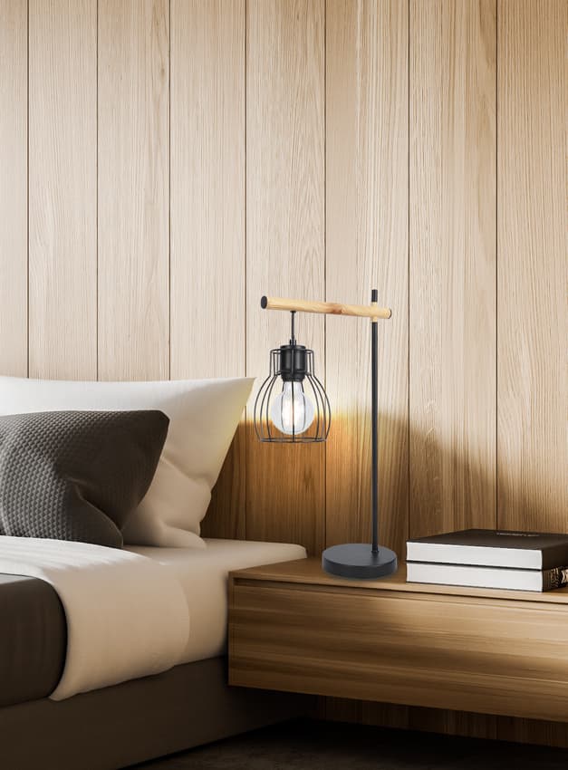 Čierna košová stolová lampa Bernita