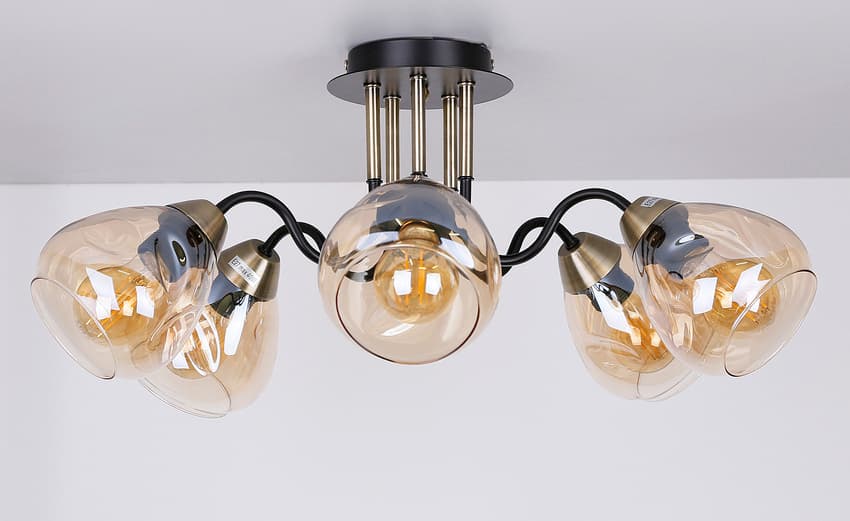 Stropná lampa čierna/zlatá dymová 5xE27 Unica