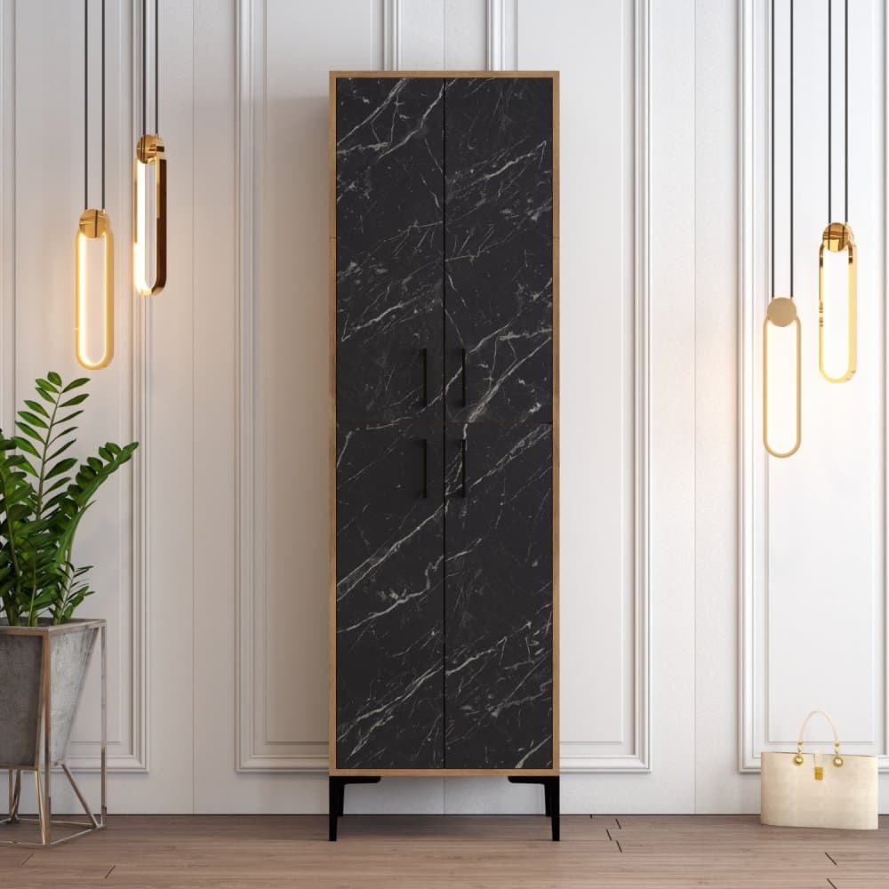 Skrinka na topánky / Botník Berlin A - Walnut, Black Marble