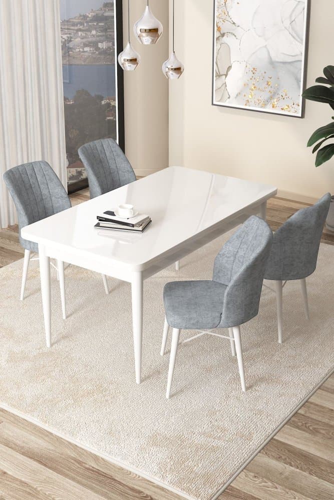 Dining Table & Chairs Set (5 Pieces) Arp - White, Grey 1