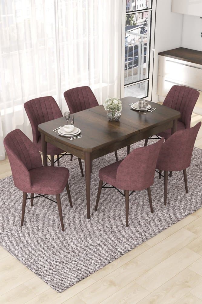 Extendable Dining Table & Chairs Set (7 Pieces) Nef - Baroque, Dusty Rose 1