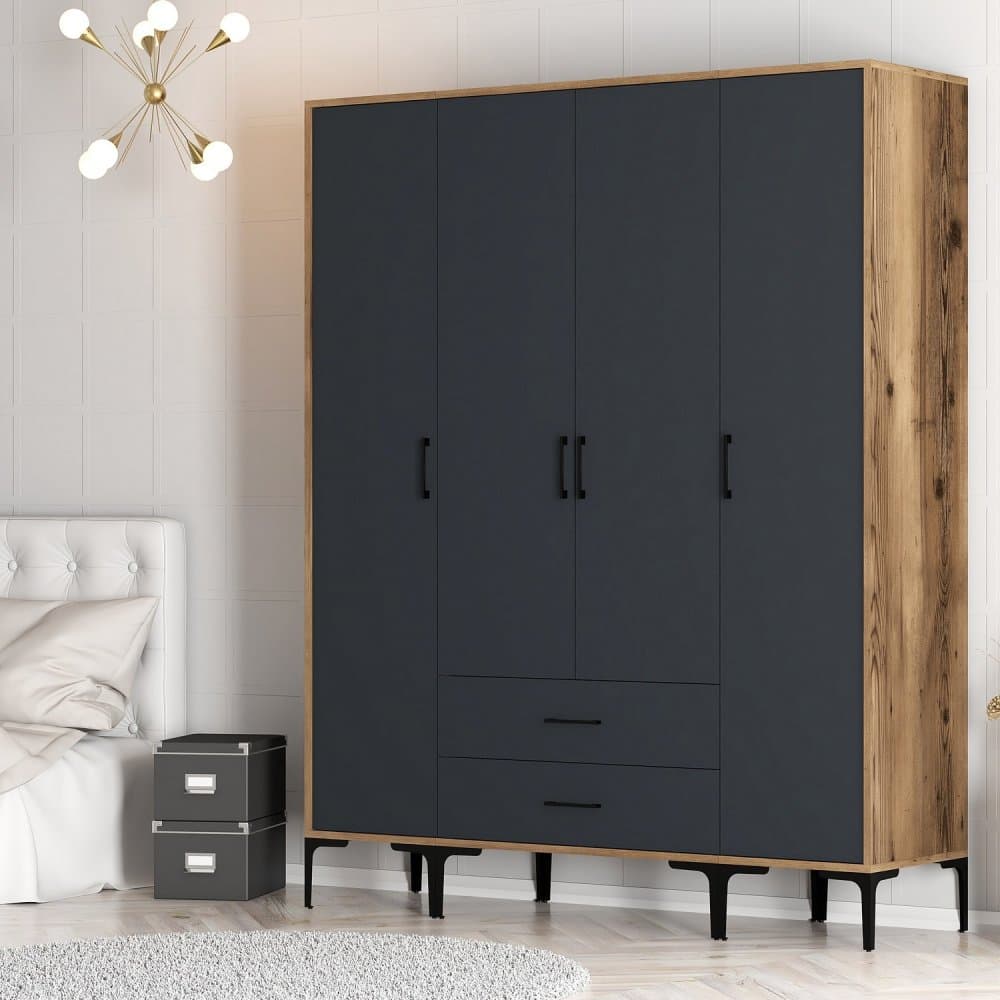 Šatníková skriňa Kumsal STS - Walnut, Anthracite