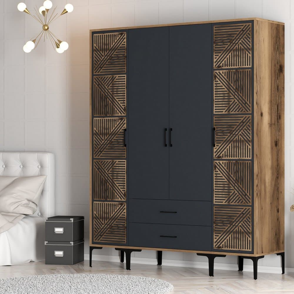 Šatníková skriňa Kumsal PTP - Walnut, Anthracite