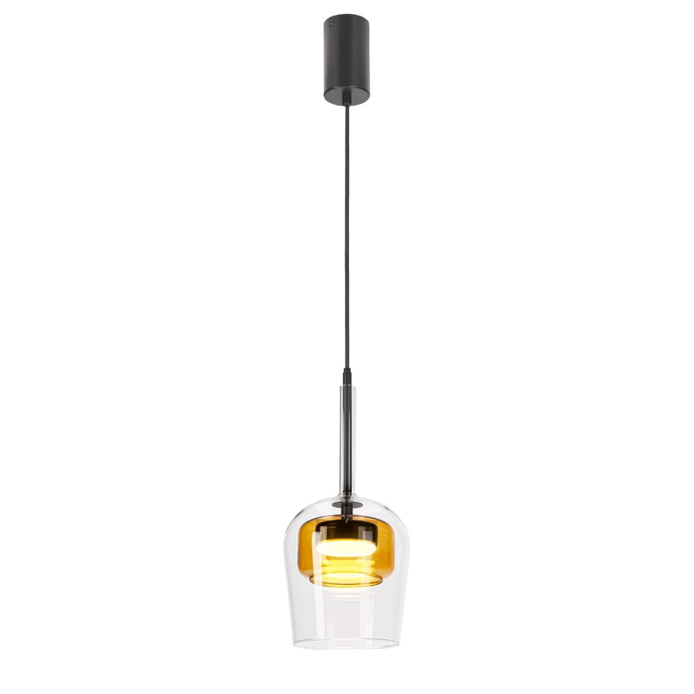 Lampa wisząca Glaxi szklana podwójny klosz transparentny i żółty GX53