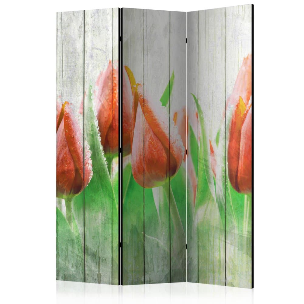Paraván Red tulips on wood Dekorhome 1