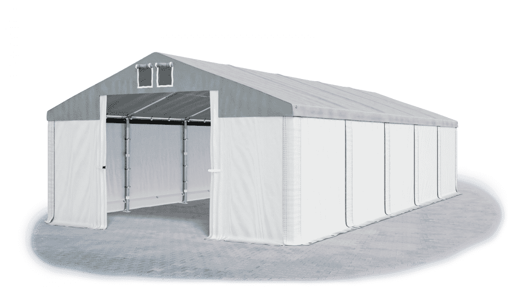 Skladový stan 5x10x2,5m strecha PVC 560g/m2 boky PVC 500g/m2 konštrukcie ZIMA PLUS Šedá Bílá Bílá