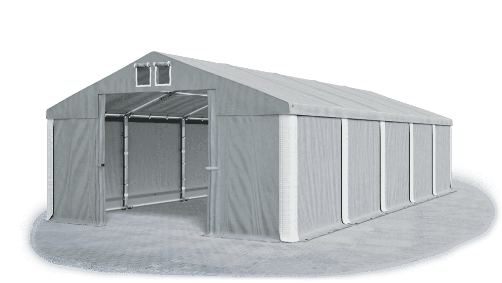 Skladový stan 5x10x2,5m strecha PVC 560g/m2 boky PVC 500g/m2 konštrukcie ZIMA PLUS Šedá Šedá Bílá