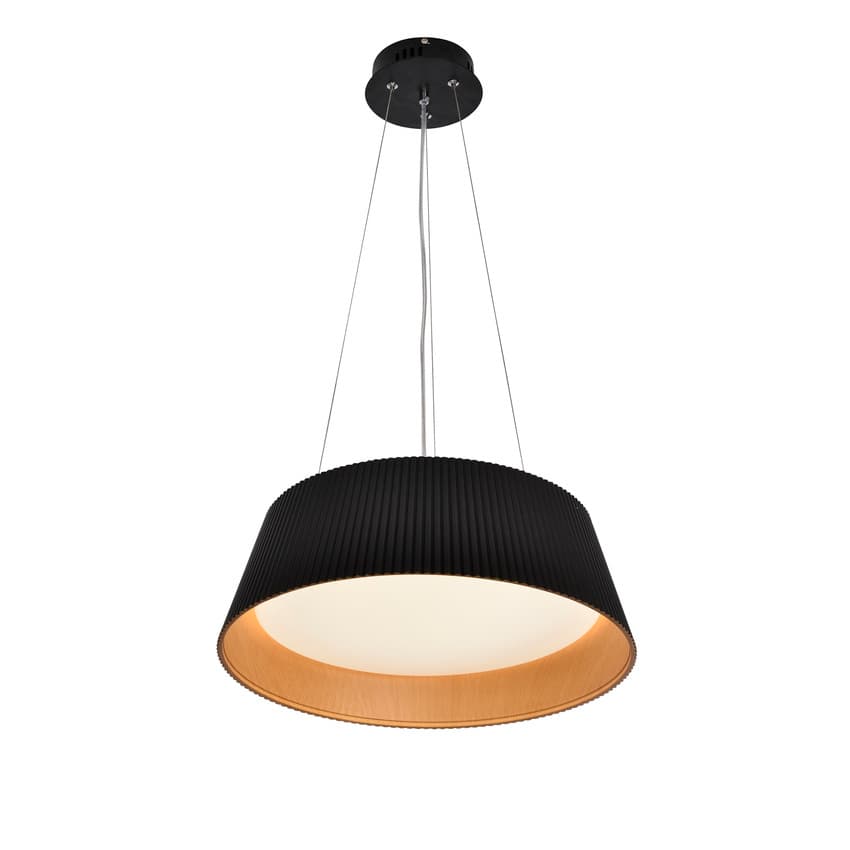 Závesná lampa Umbria čierna drevená s LED bielym tienidlom