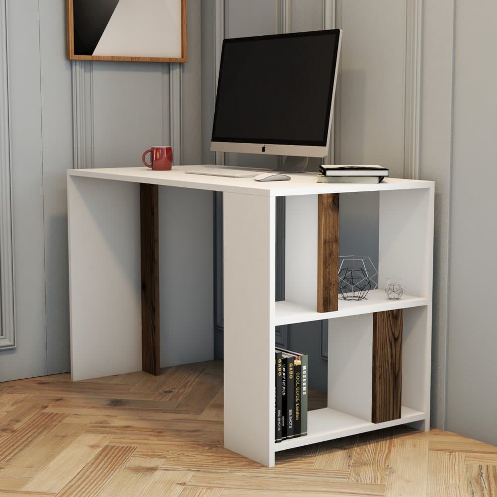 Písací stôl Lima - White, Walnut 1