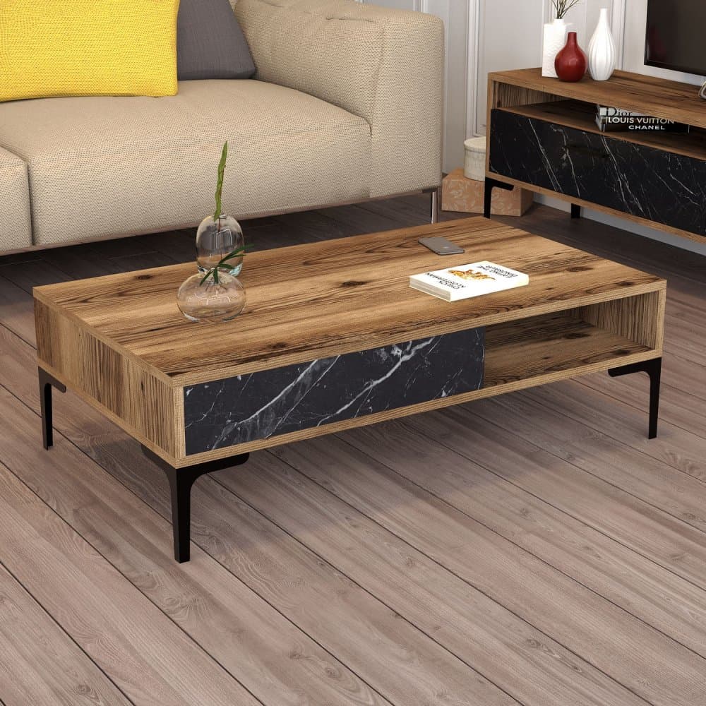 Konferenčný stolík Istanbul - Walnut, Black Marble 1