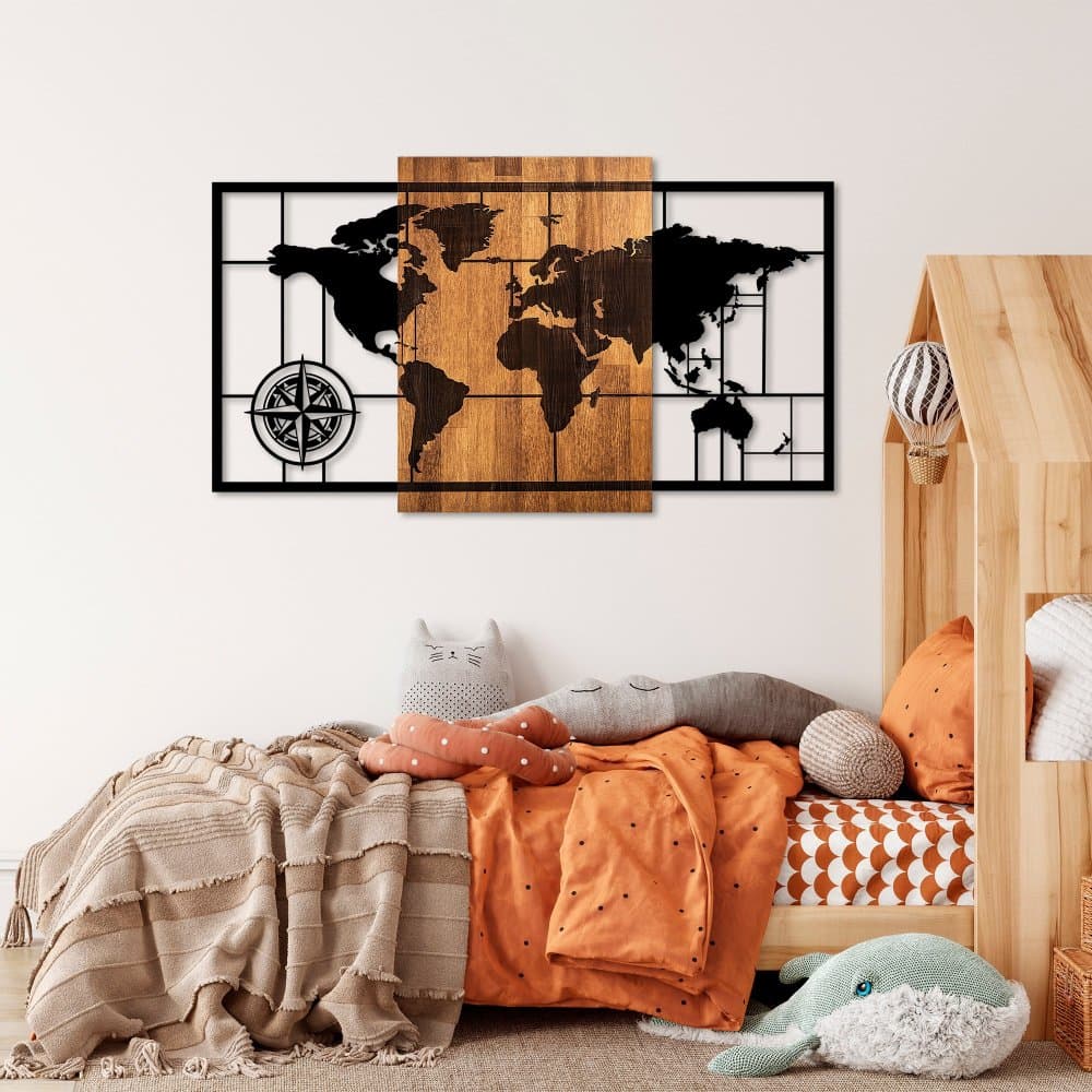 Dekoratívny drevený doplnok na stenu World Map 1-L 1