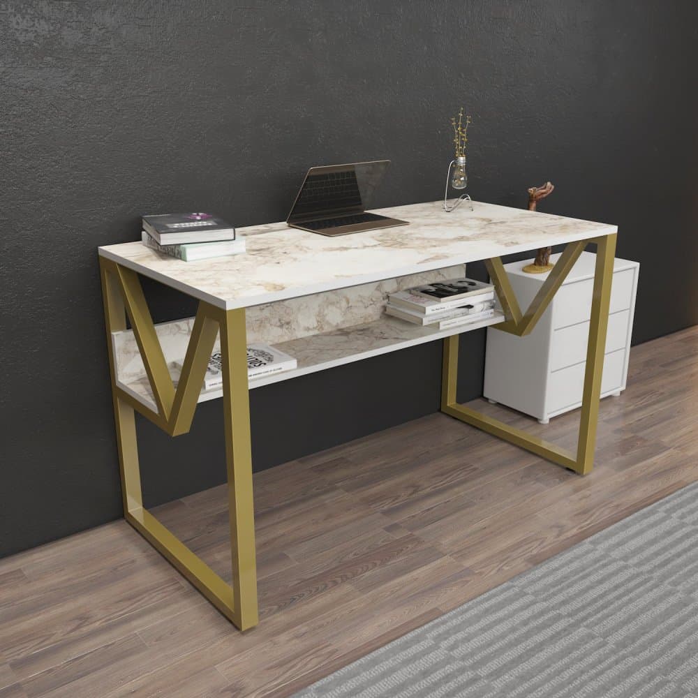 Písací stôl Lona - White, Gold 1