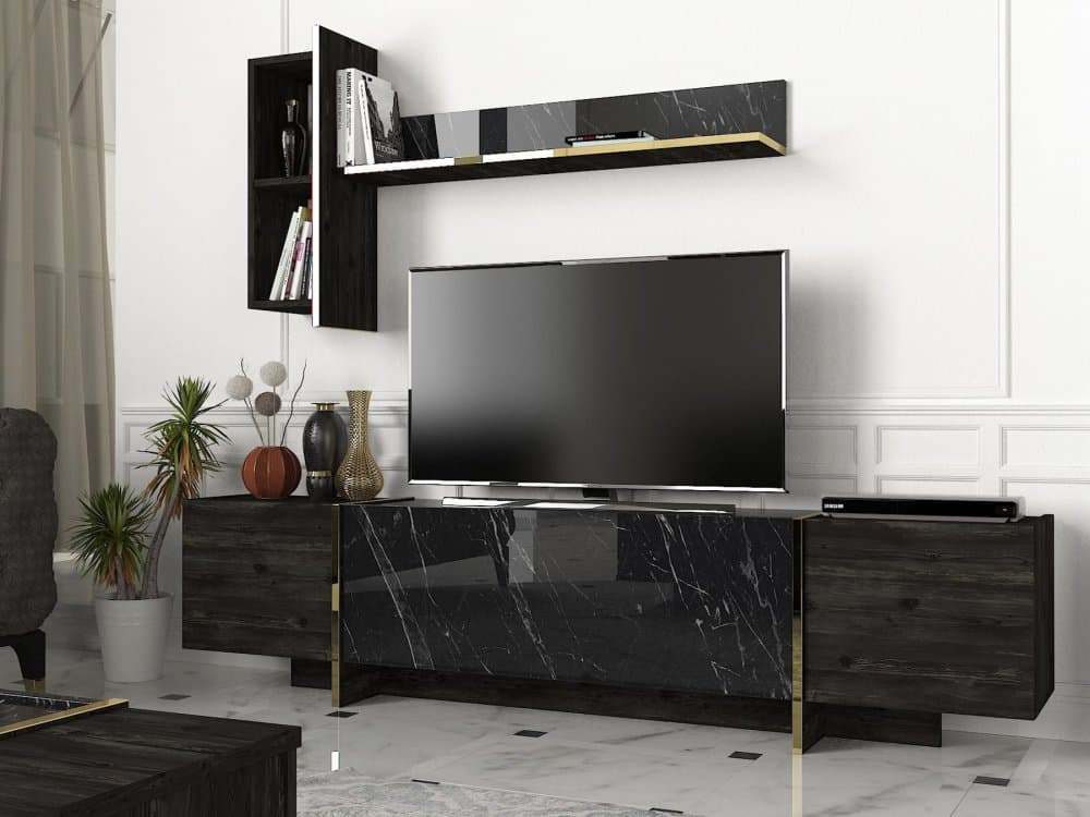 TV skrinka / Obývacia stena Veyron - Black, Gold