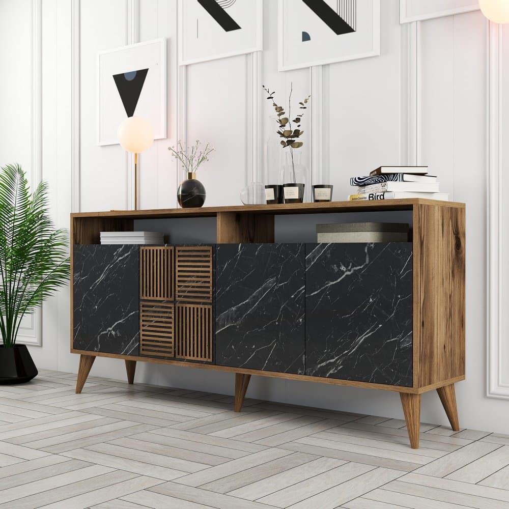 Konzolový stolík Milan 160 - Walnut, Black Marble 1