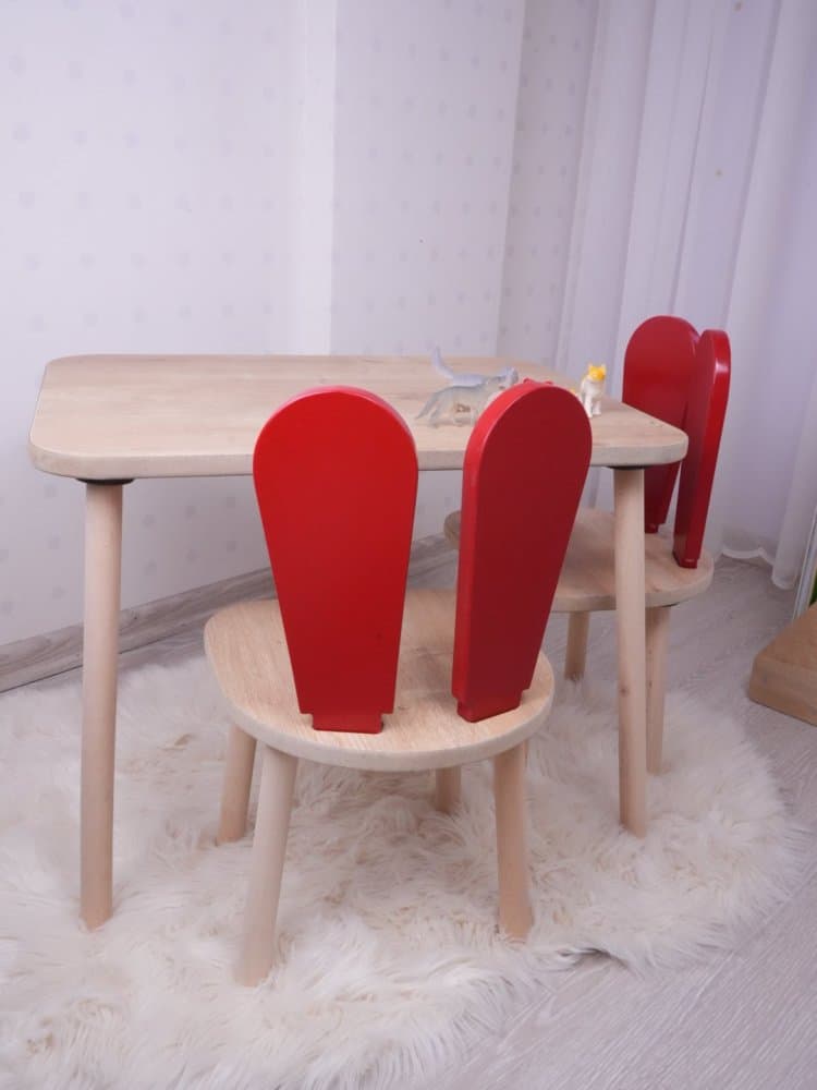 Kid's Table Set Bunny Two Chair Set - Red, Brown 1