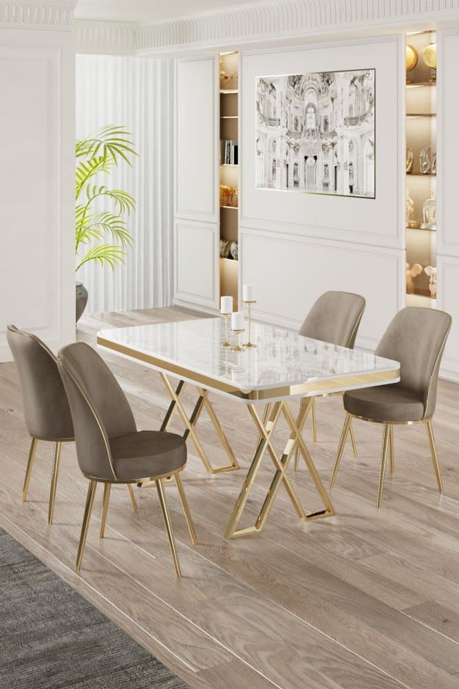 Dining Table & Chairs Set (5 Pieces) Vals - White, Gold, Cappuccino 1