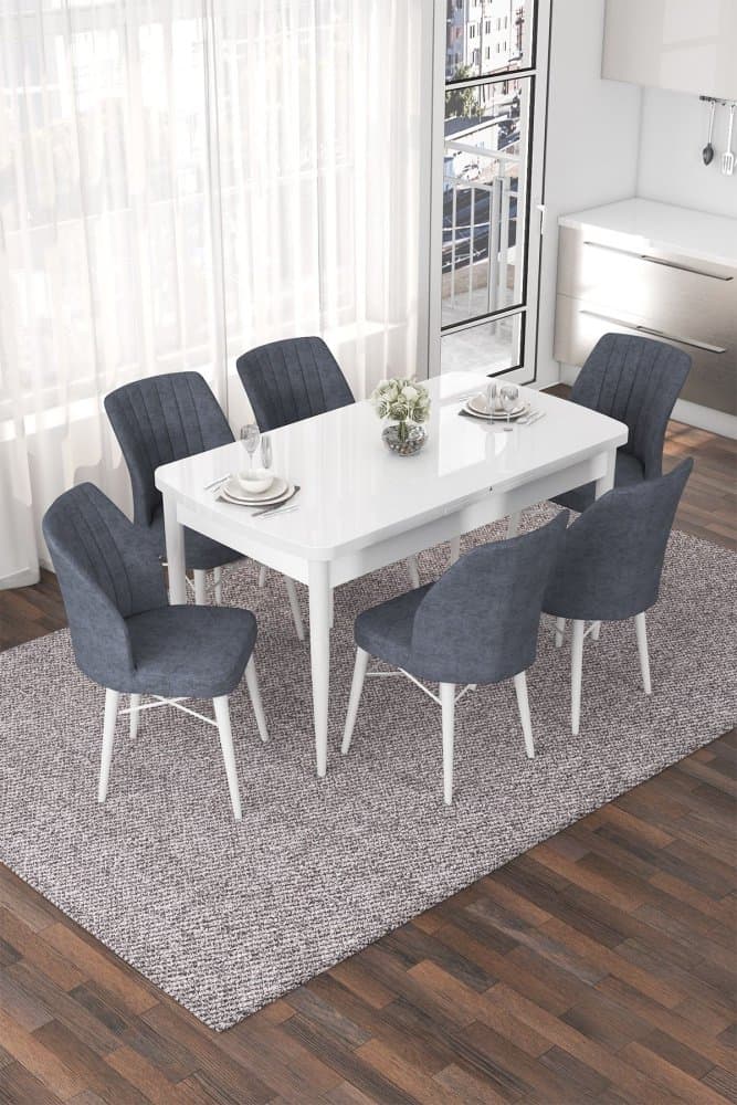 Extendable Dining Table & Chairs Set (7 Pieces) Nef - White, Fume 1