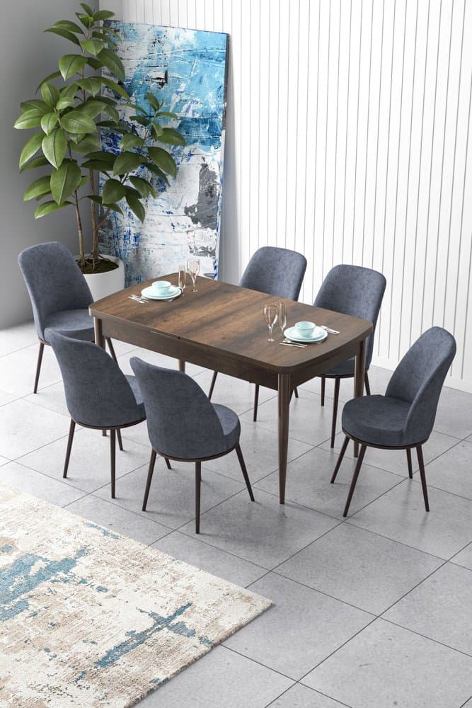 Extendable Dining Table & Chairs Set (7 Pieces) Zen - Baroque, Fume 1