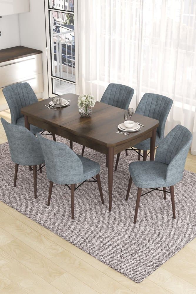 Extendable Dining Table & Chairs Set (7 Pieces) Eva - Baroque, Grey 1