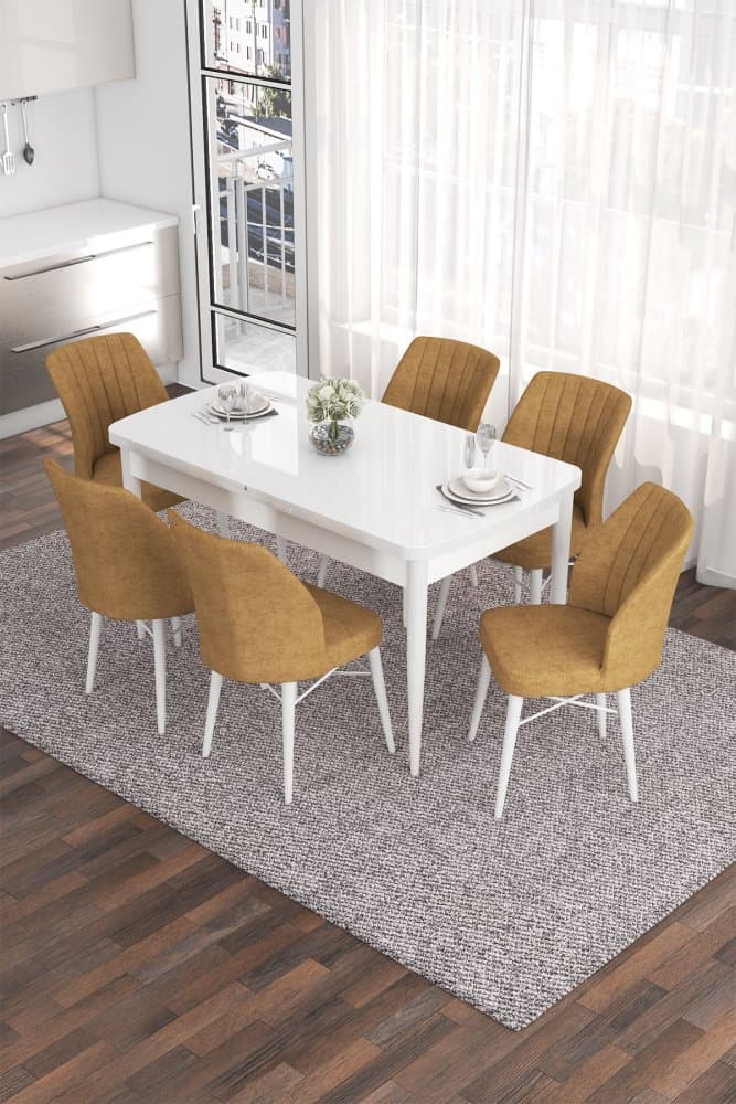 Extendable Dining Table & Chairs Set (7 Pieces) Eva - White, Cappuccino