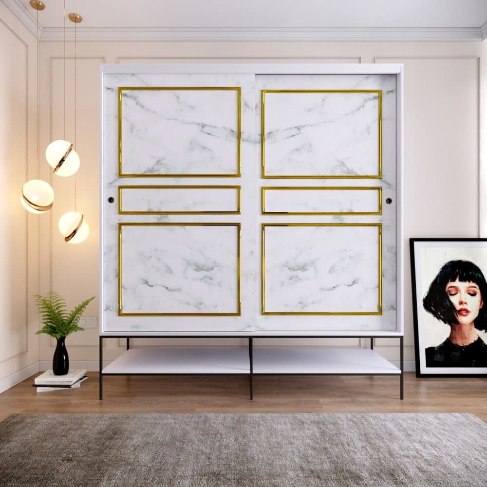 Šatníková skriňa Martin 190 - White, Black, Gold