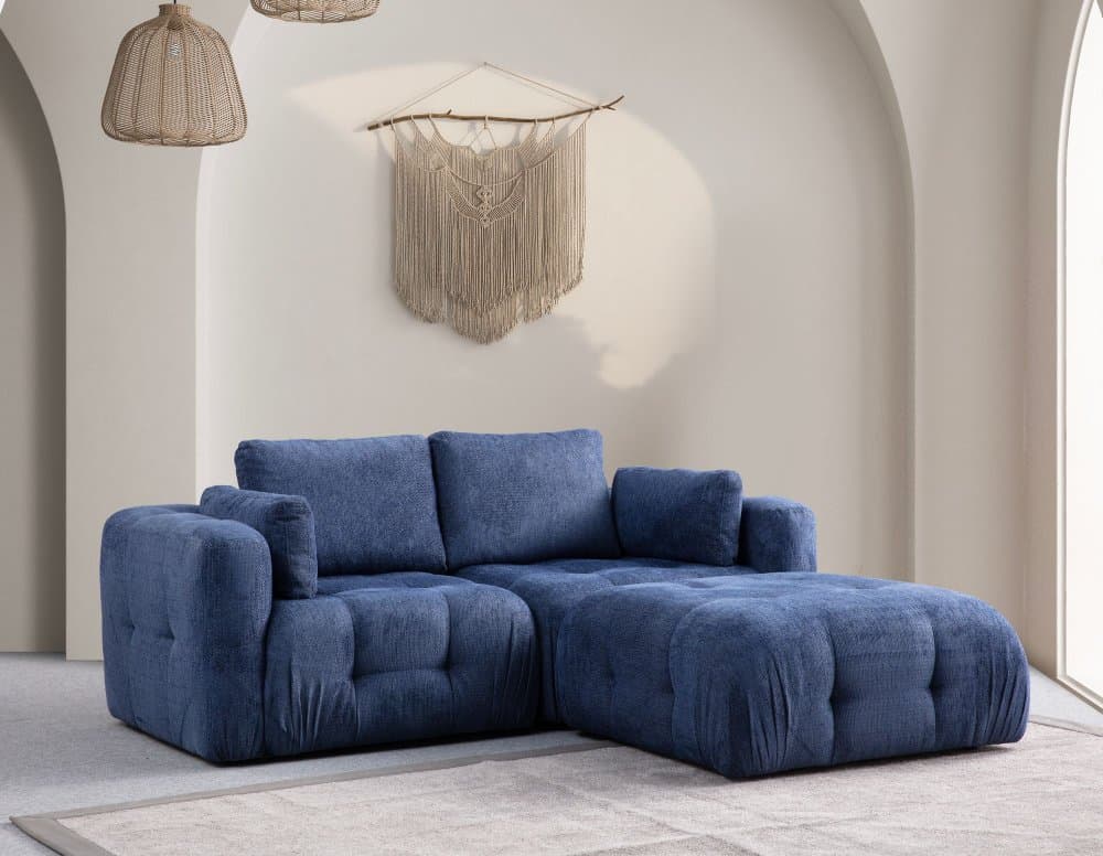 Rohová sedacia súprava / Rohová pohovka Amaris 2 Seater With Pouffe - Navy Blue
